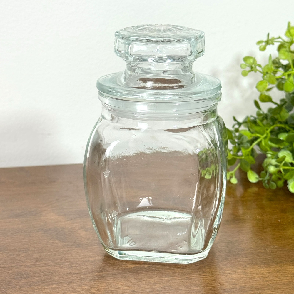 Vintage King Midas Glass Canister Jar w Lid Clear Kitchen Apothecary 4.5"